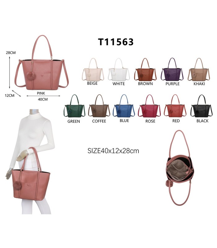 T11563 - Bolso bandolera con pompón y bolsillo frontal