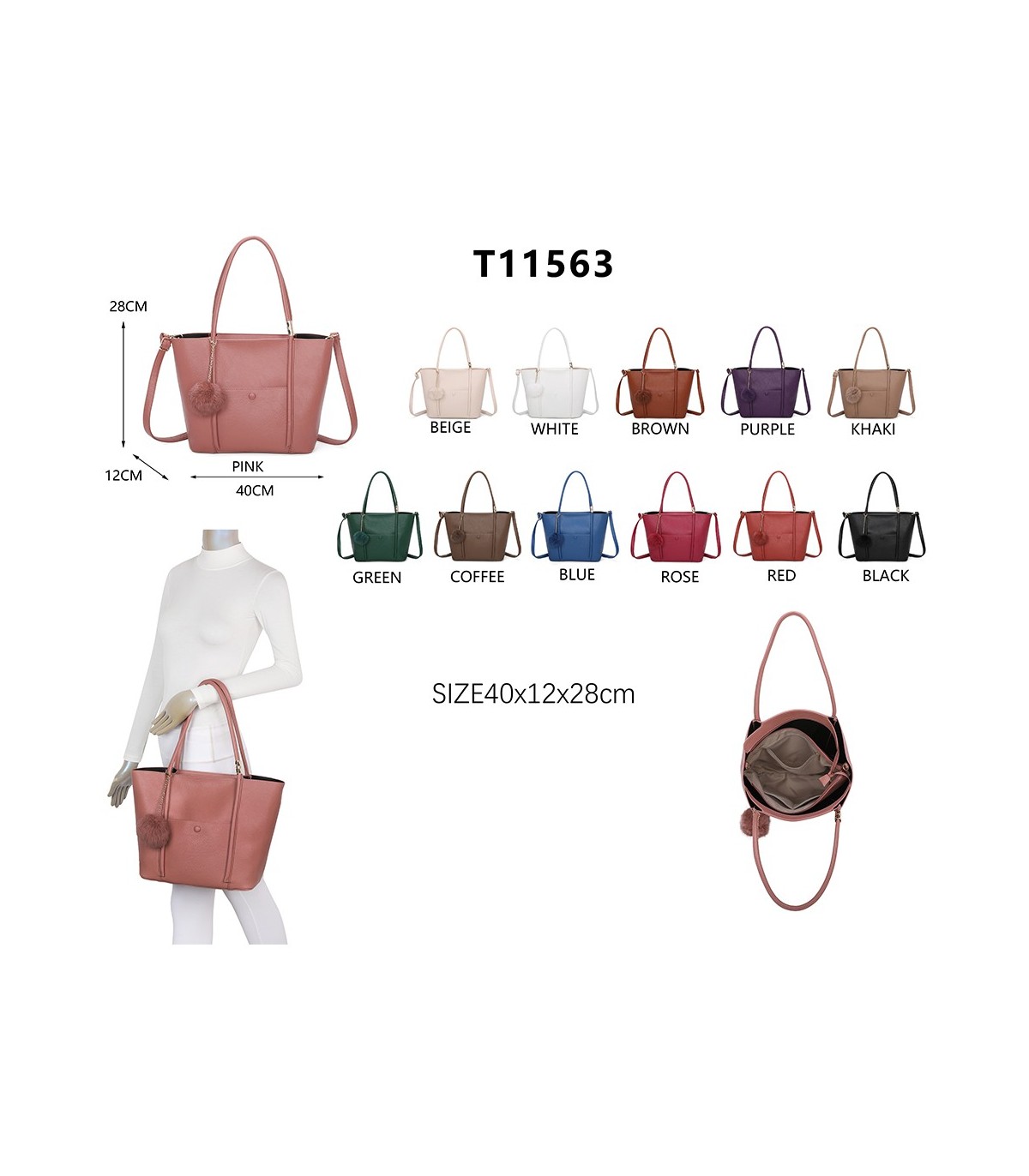 T11563 - Bolso bandolera con pompón y bolsillo frontal