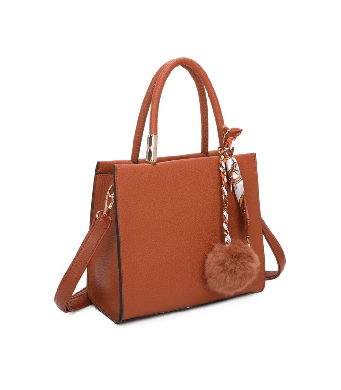 T11576 - Bolso bandolera cuadrado para mujer con adornos de pañuelo y borla