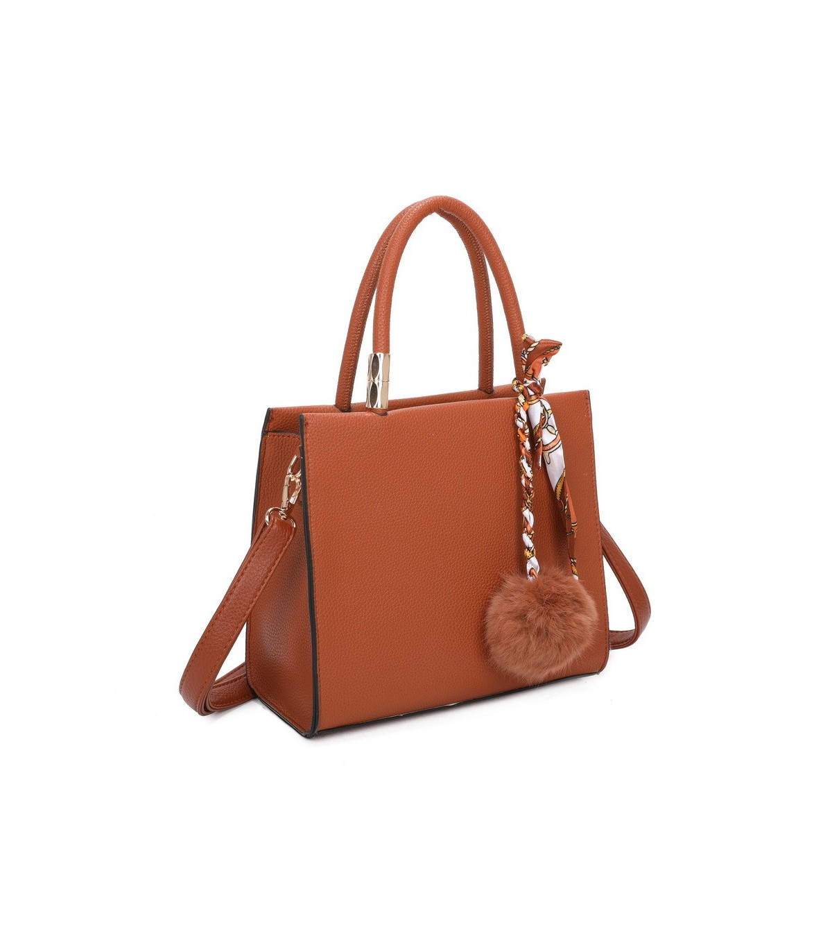 T11576 - Bolso bandolera cuadrado para mujer con adornos de pañuelo y borla