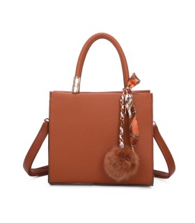 T11576 - Bolso bandolera cuadrado para mujer con adornos de pañuelo y borla