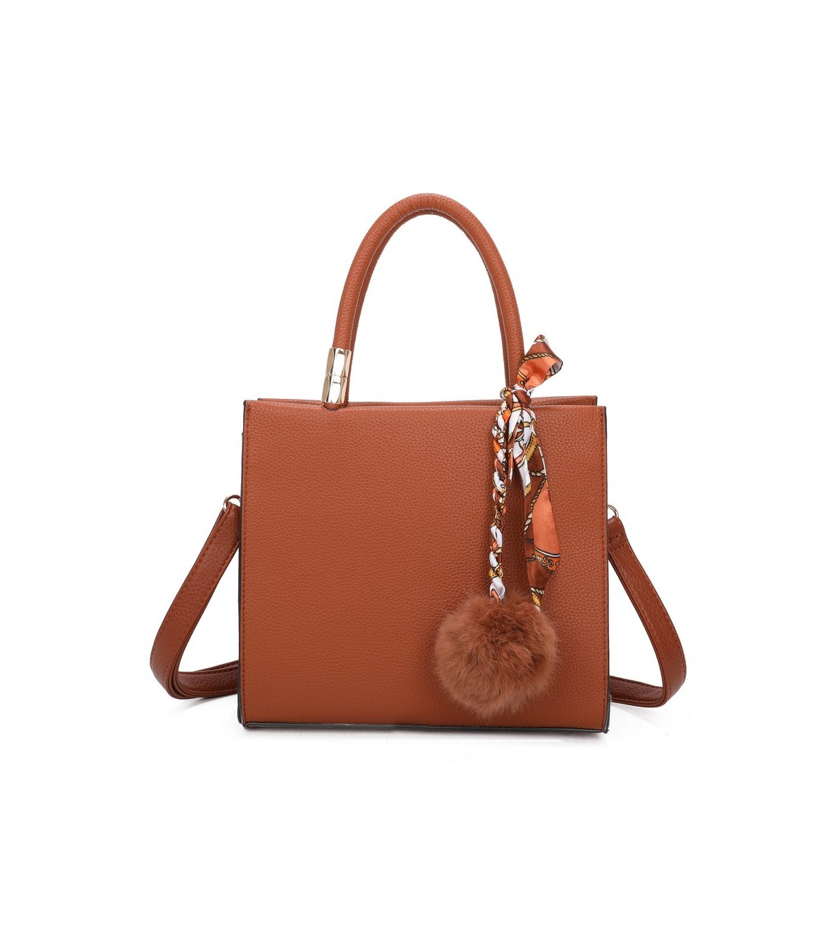 T11576 - Bolso bandolera cuadrado para mujer con adornos de pañuelo y borla