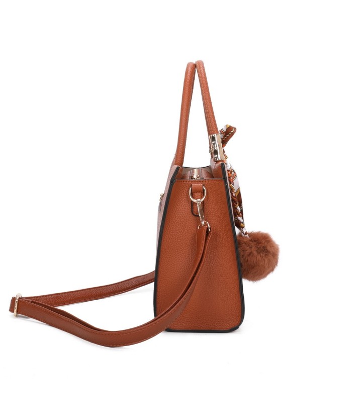 T11576 - Bolso bandolera cuadrado para mujer con adornos de pañuelo y borla