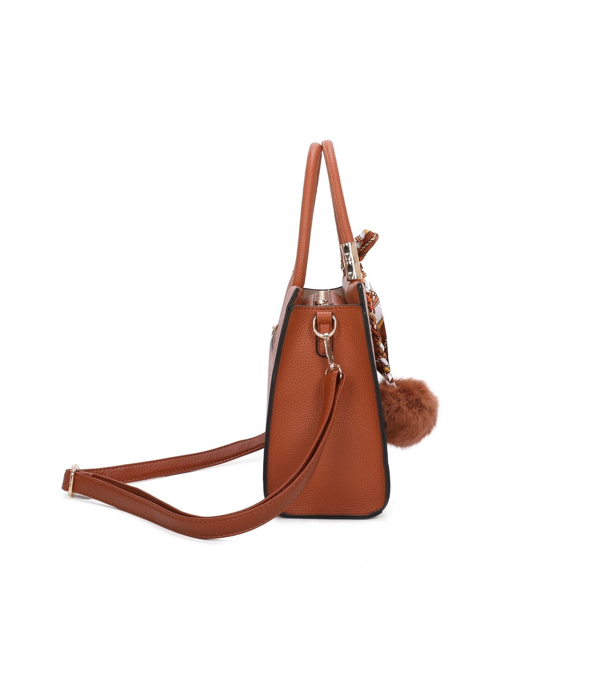 T11576 - Bolso bandolera cuadrado para mujer con adornos de pañuelo y borla