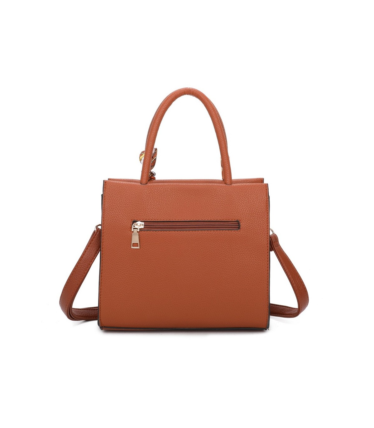 T11576 - Bolso bandolera cuadrado para mujer con adornos de pañuelo y borla