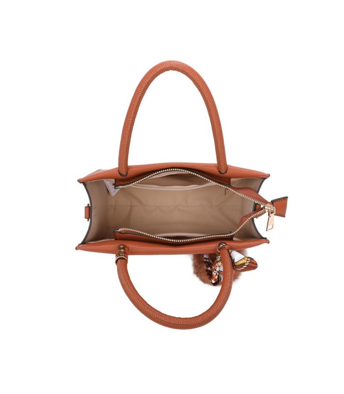 T11576 - Bolso bandolera cuadrado para mujer con adornos de pañuelo y borla