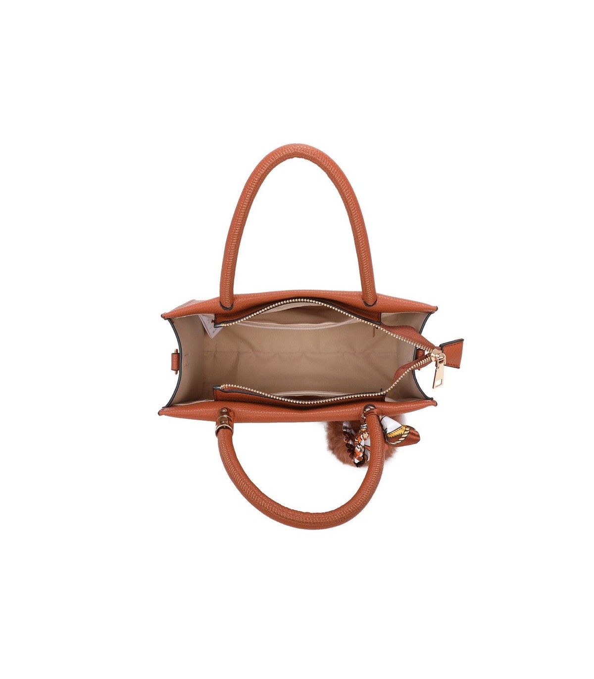 T11576 - Bolso bandolera cuadrado para mujer con adornos de pañuelo y borla