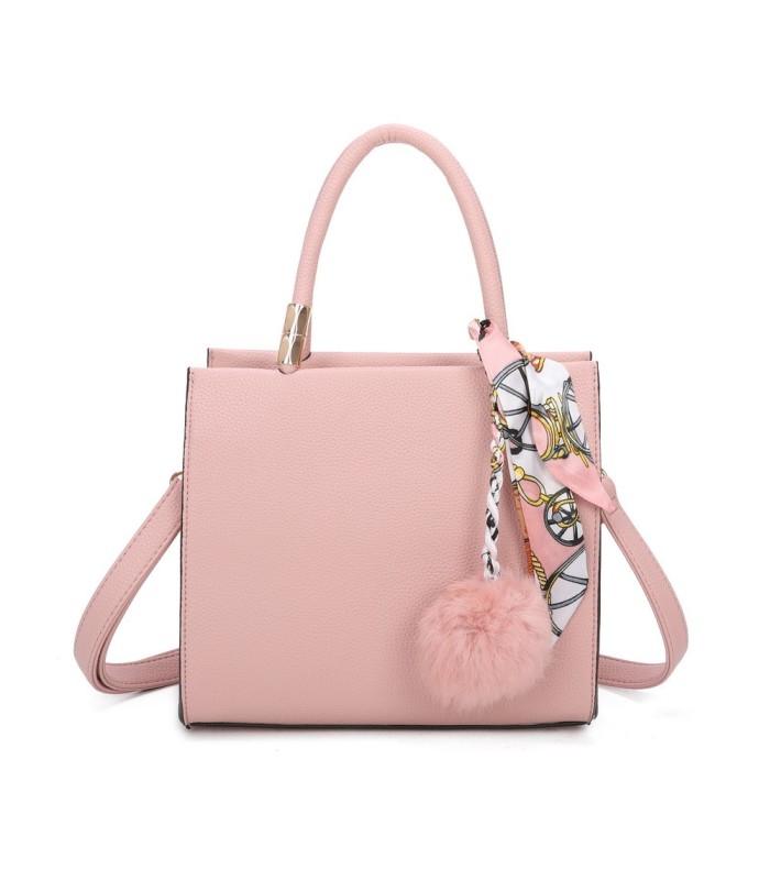 T11576 - Bolso bandolera cuadrado para mujer con adornos de pañuelo y borla