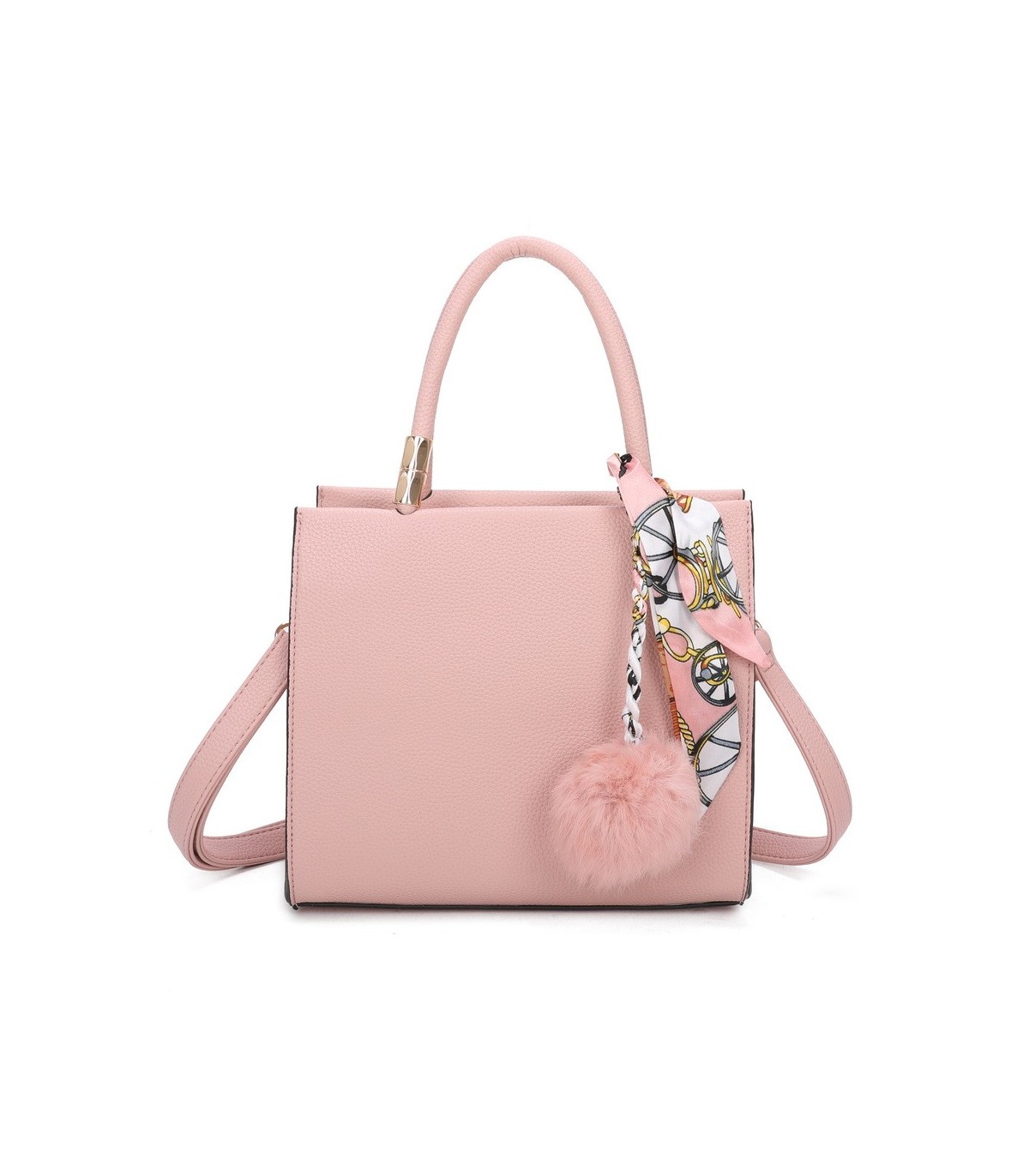 T11576 - Bolso bandolera cuadrado para mujer con adornos de pañuelo y borla