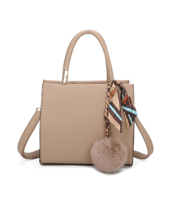 T11576 - Bolso bandolera cuadrado para mujer con adornos de pañuelo y borla