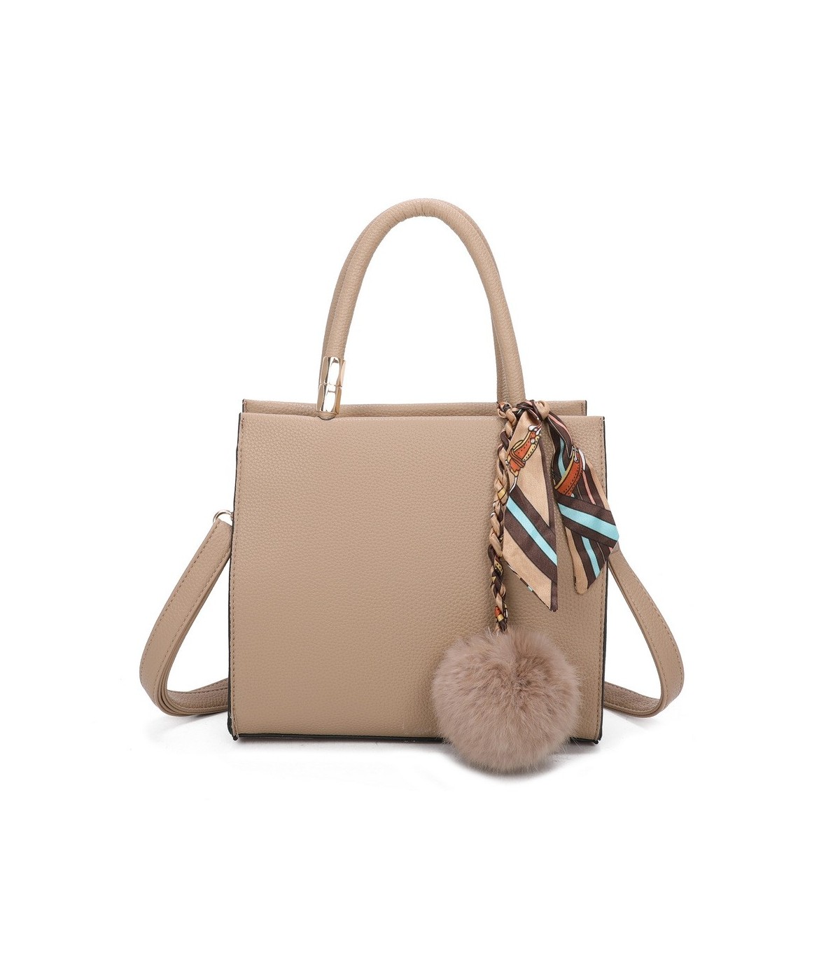 T11576 - Bolso bandolera cuadrado para mujer con adornos de pañuelo y borla
