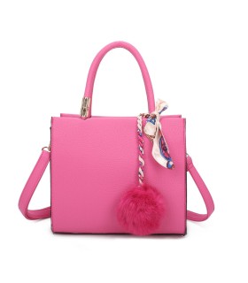 T11576 - Bolso bandolera cuadrado para mujer con adornos de pañuelo y borla
