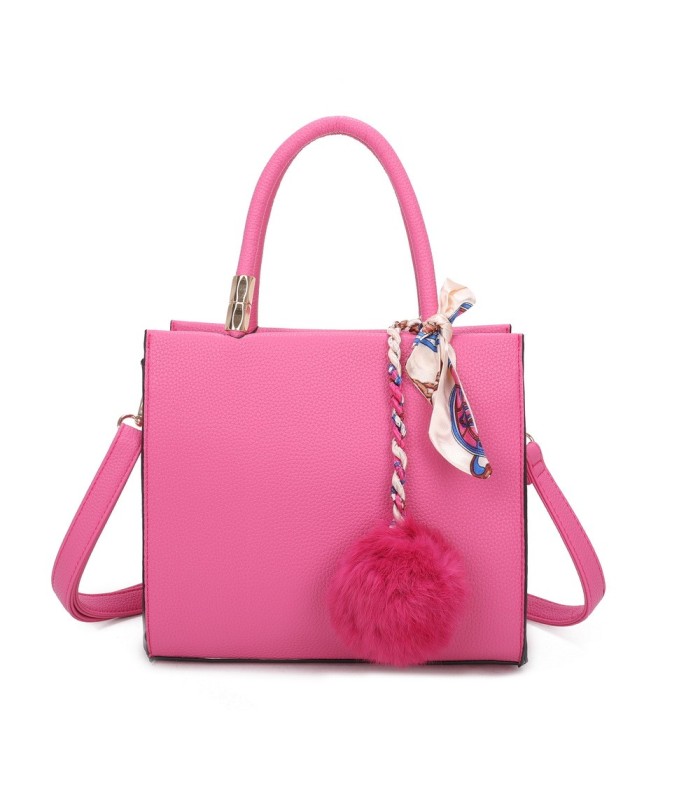 T11576 - Bolso bandolera cuadrado para mujer con adornos de pañuelo y borla