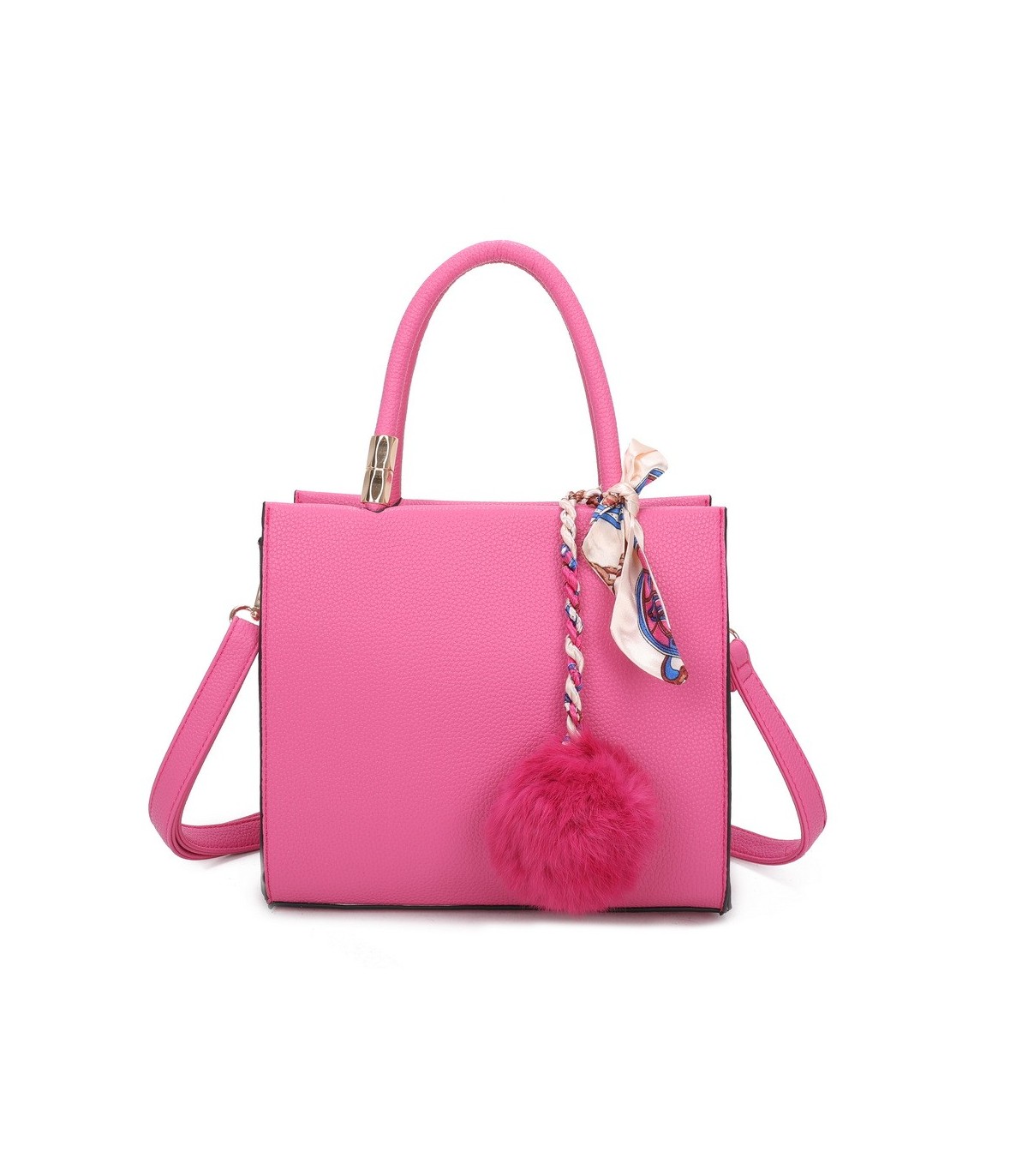 T11576 - Bolso bandolera cuadrado para mujer con adornos de pañuelo y borla