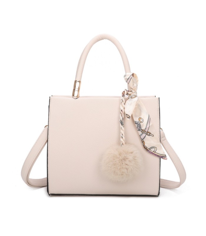T11576 - Bolso bandolera cuadrado para mujer con adornos de pañuelo y borla