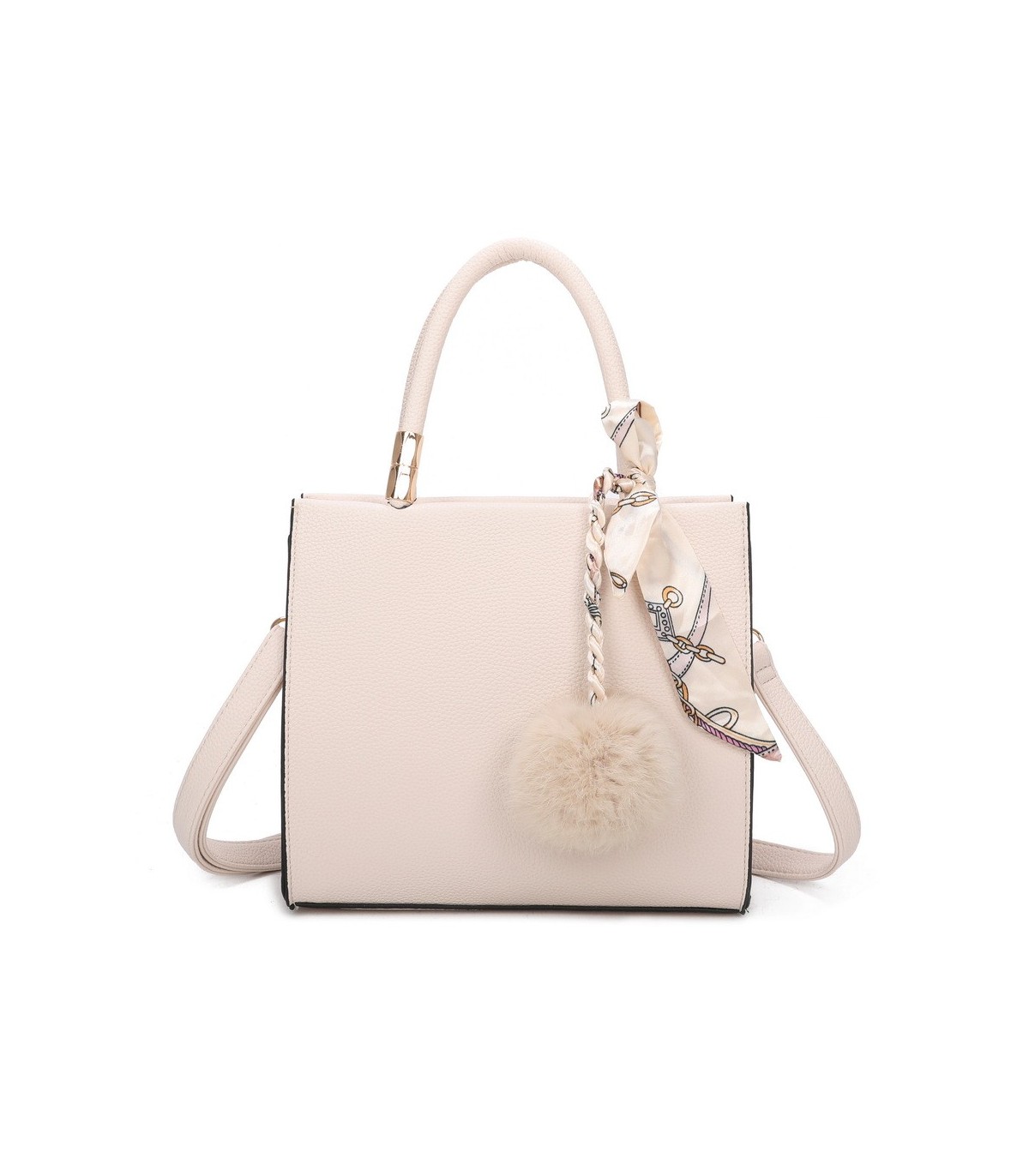 T11576 - Bolso bandolera cuadrado para mujer con adornos de pañuelo y borla