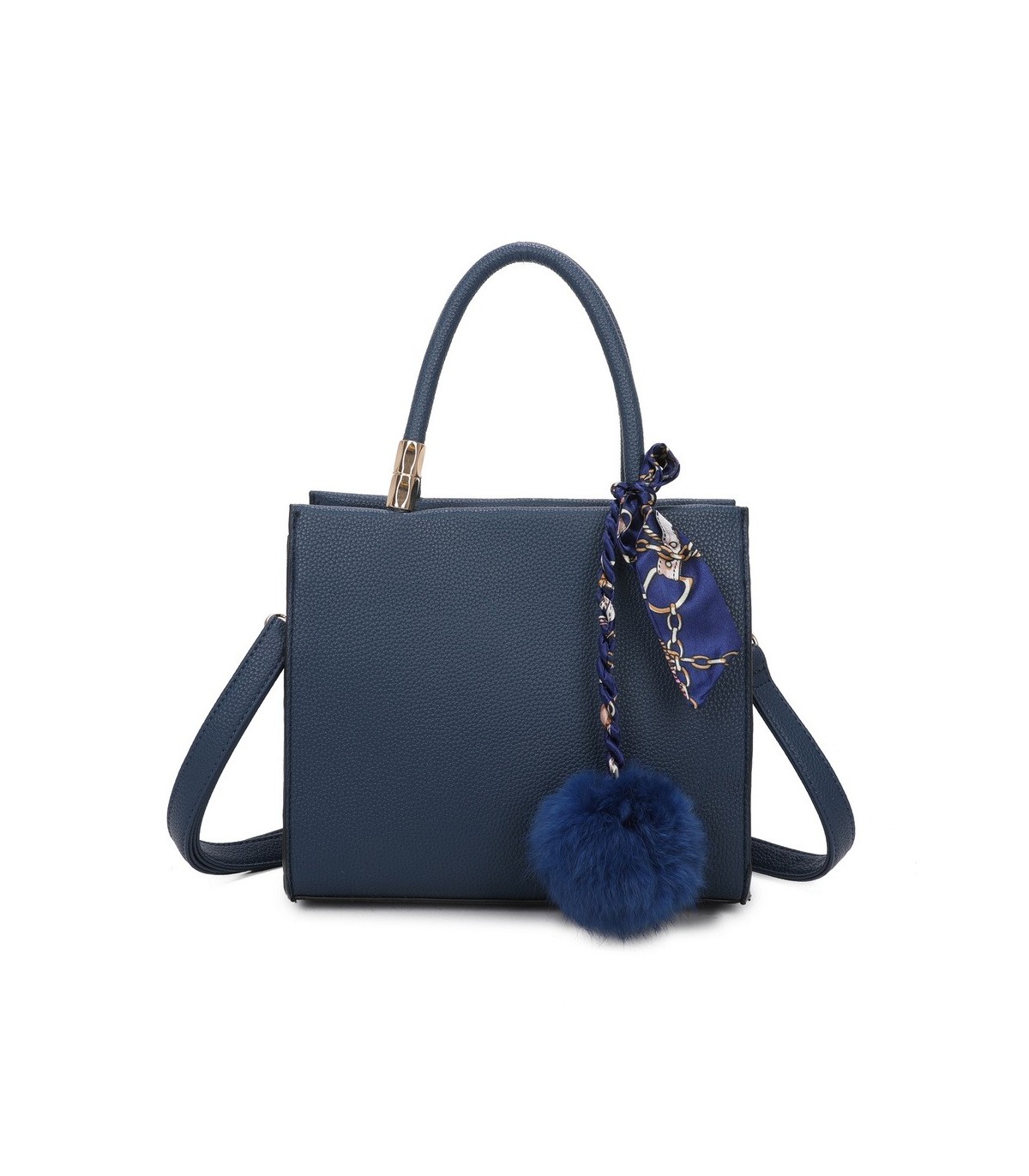 T11576 - Bolso bandolera cuadrado para mujer con adornos de pañuelo y borla