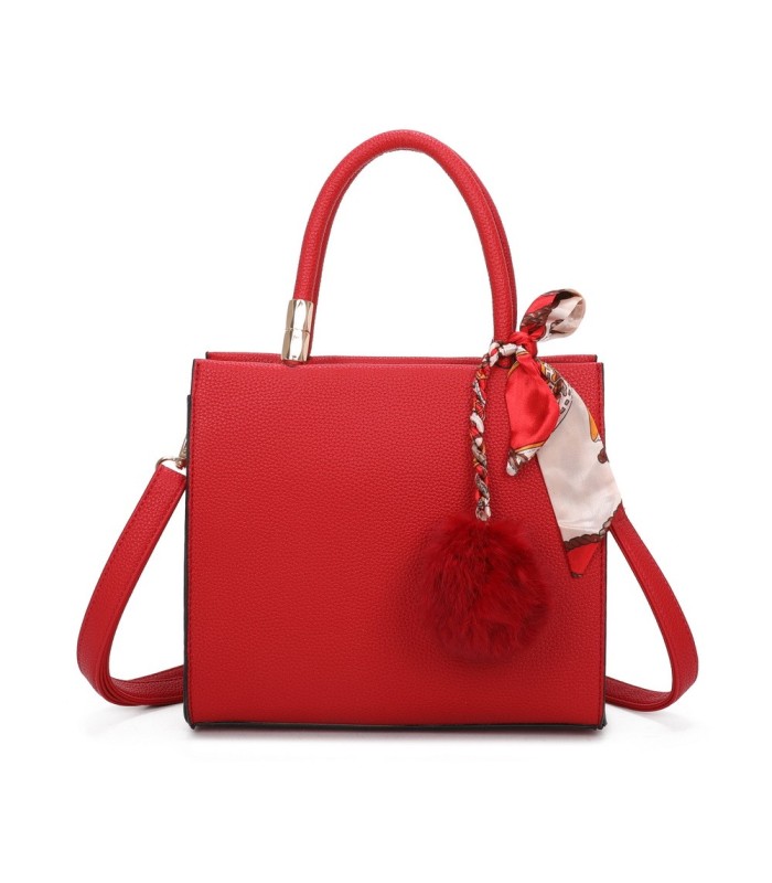 T11576 - Bolso bandolera cuadrado para mujer con adornos de pañuelo y borla