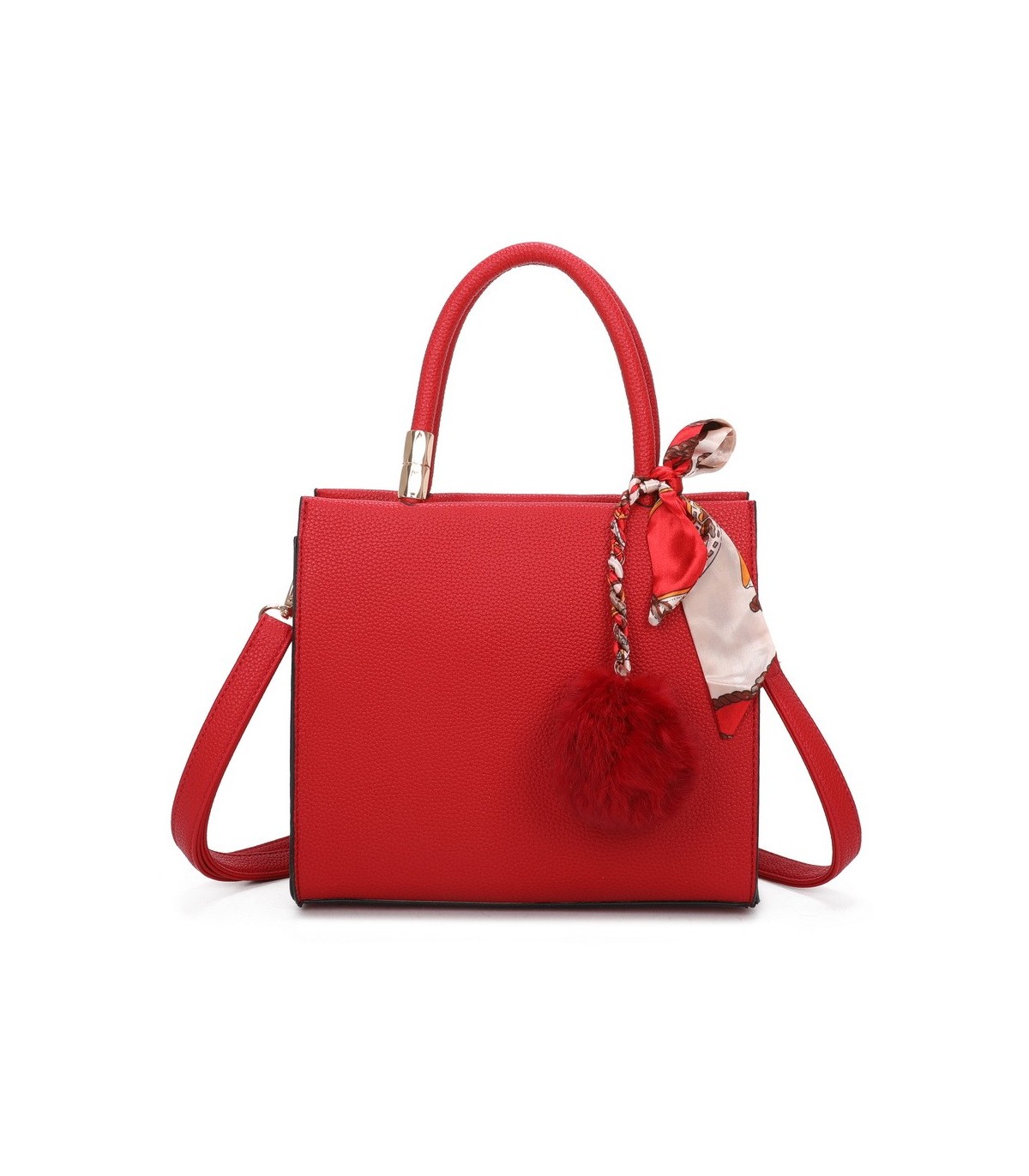 T11576 - Bolso bandolera cuadrado para mujer con adornos de pañuelo y borla