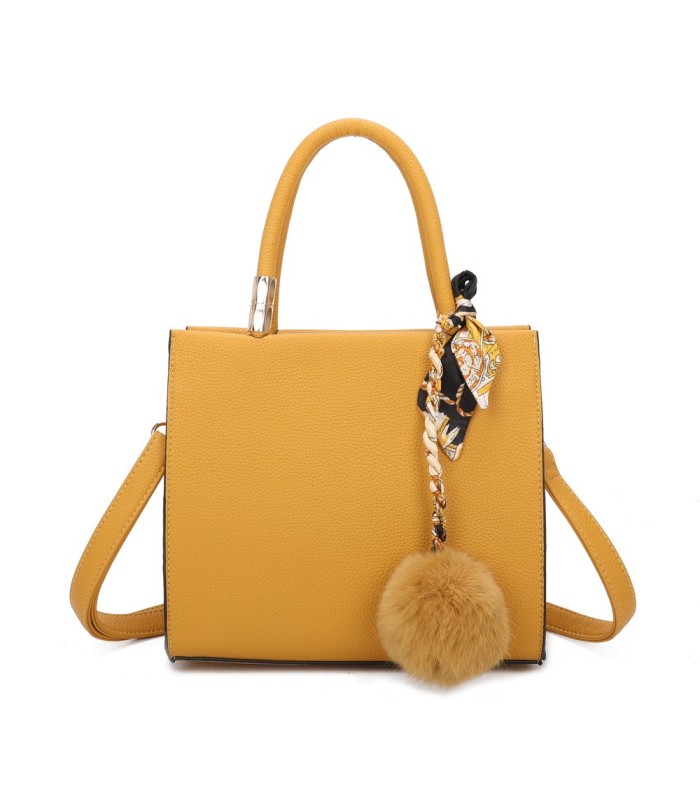 T11576 - Bolso bandolera cuadrado para mujer con adornos de pañuelo y borla