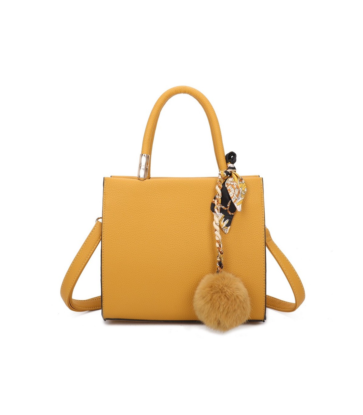 T11576 - Bolso bandolera cuadrado para mujer con adornos de pañuelo y borla