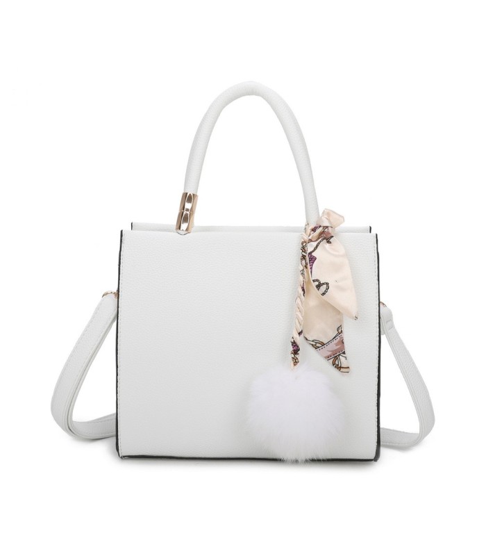 T11576 - Bolso bandolera cuadrado para mujer con adornos de pañuelo y borla