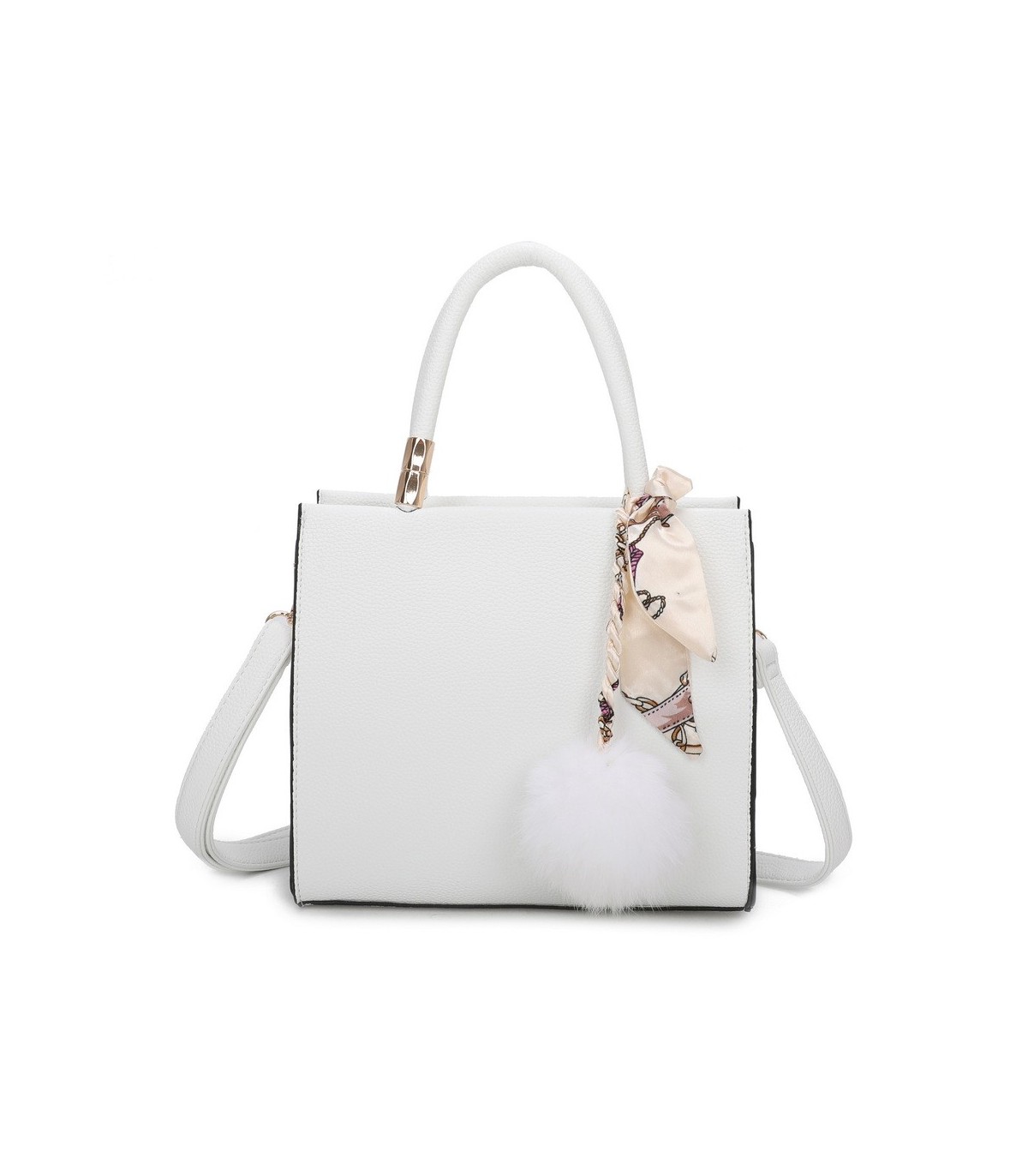 T11576 - Bolso bandolera cuadrado para mujer con adornos de pañuelo y borla