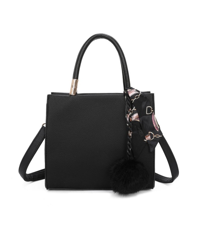 T11576 - Bolso bandolera cuadrado para mujer con adornos de pañuelo y borla
