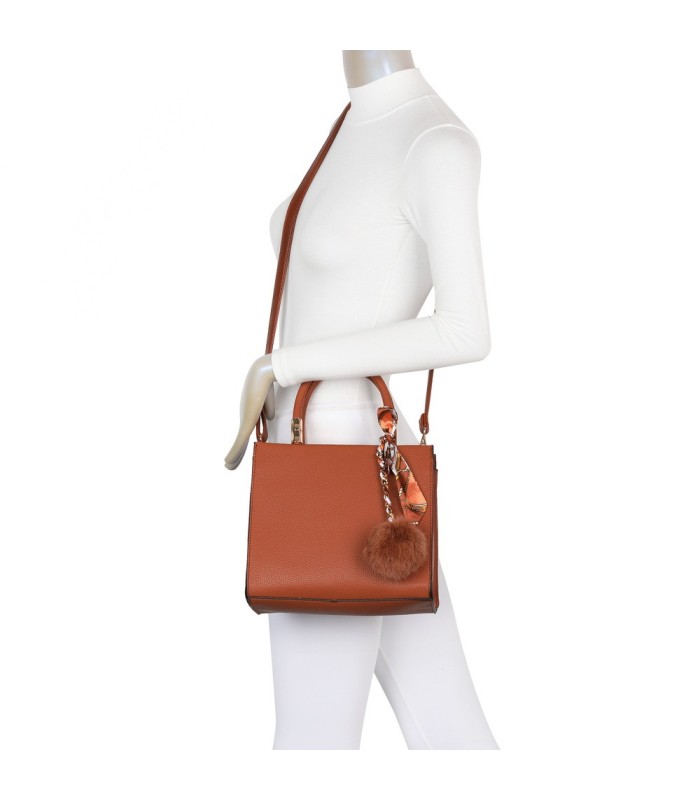 T11576 - Bolso bandolera cuadrado para mujer con adornos de pañuelo y borla