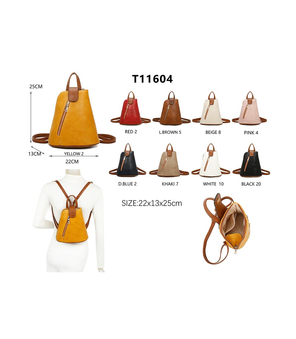 T11604 - Mochila bandolera cónica con cierre de botón imantado