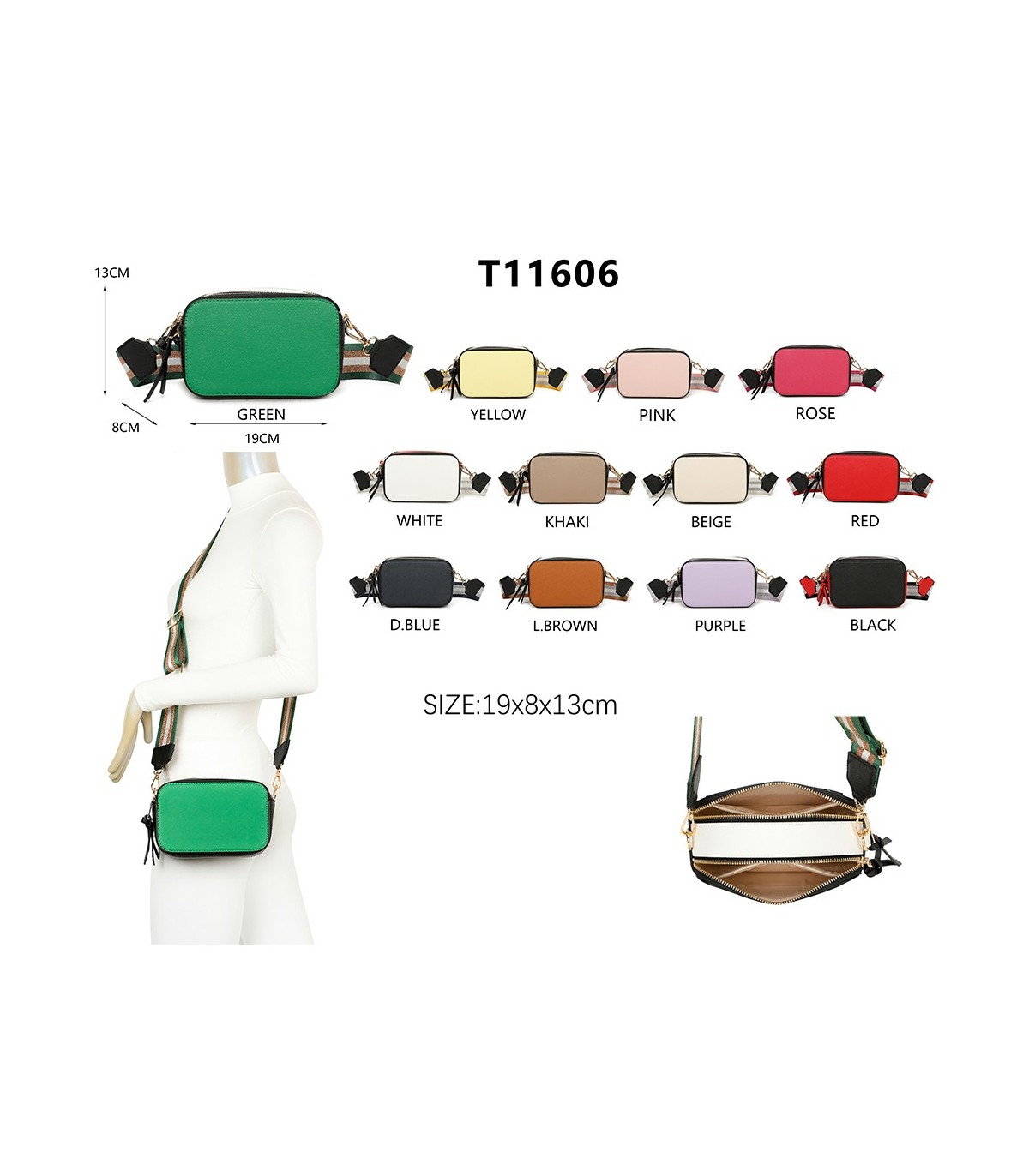 T11606 - Bolso bandolera rectangular con dos compartimentos