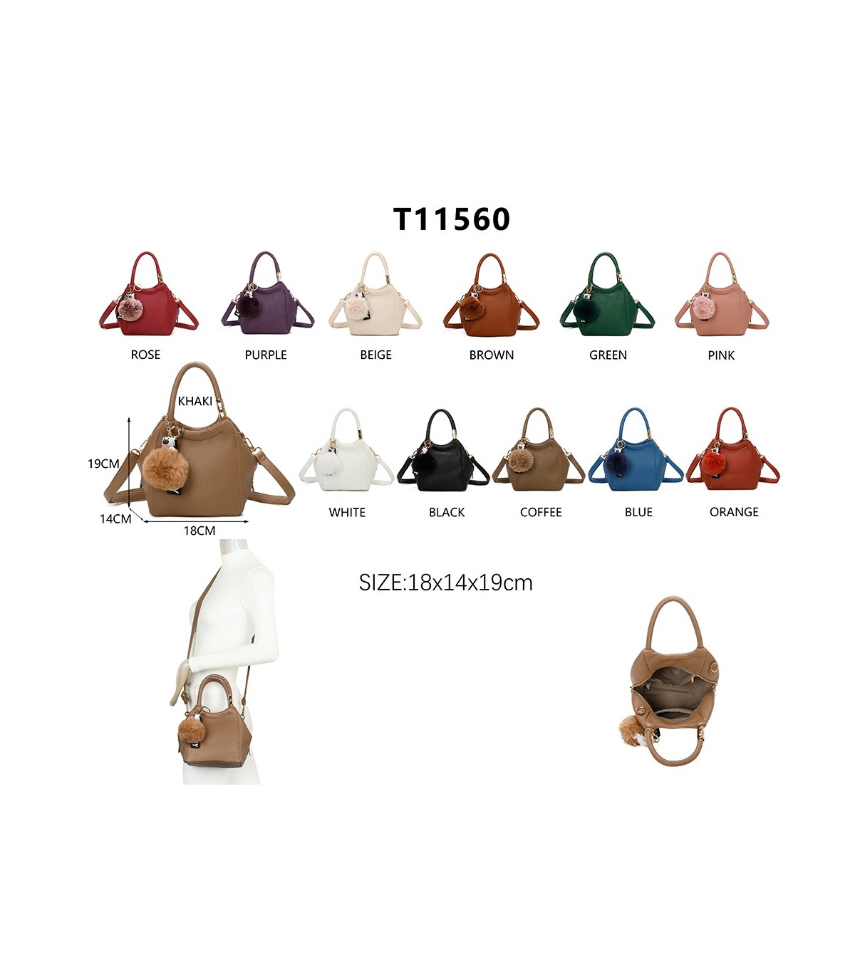 T11560 - Bolso pequeño con bandolera y pompón a juego