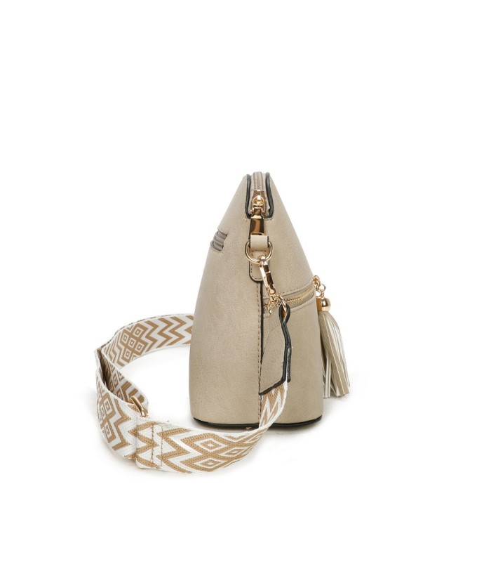 T11568 - Bolso bandolera con motivos geométricos y borlas de adorno
