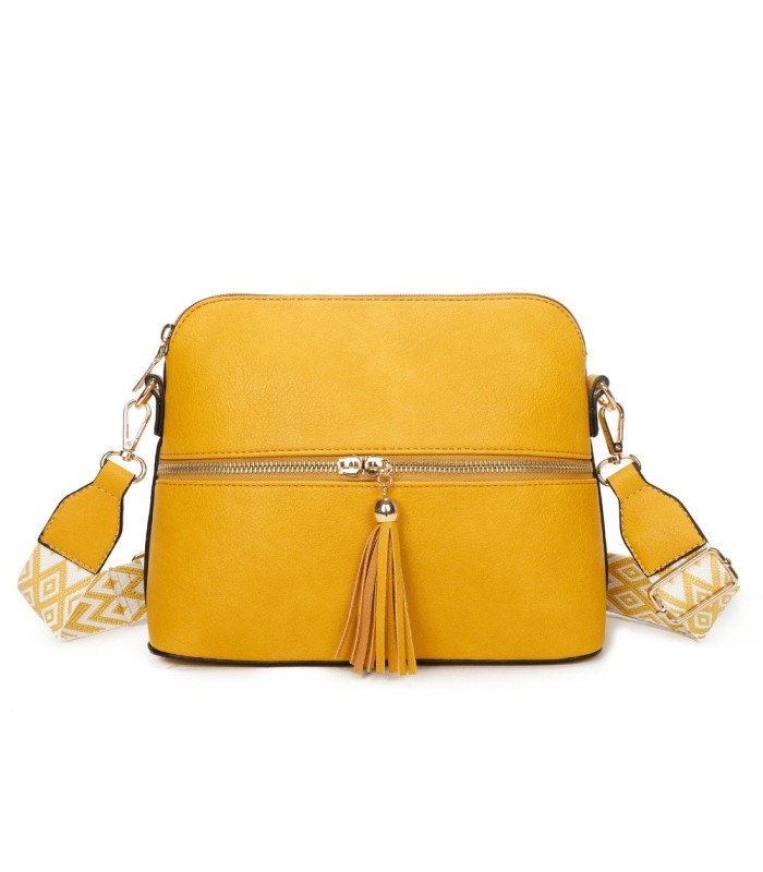 T11568 - Bolso bandolera con motivos geométricos y borlas de adorno