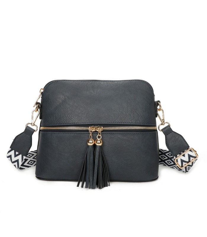 T11568 - Bolso bandolera con motivos geométricos y borlas de adorno