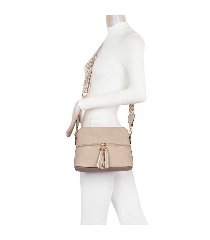 T11568 - Bolso bandolera con motivos geométricos y borlas de adorno