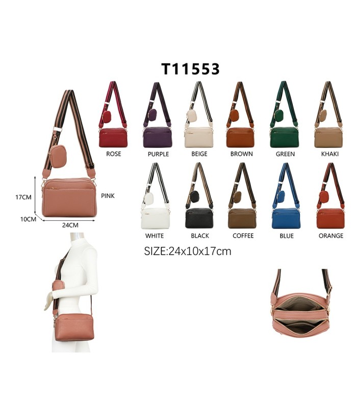 T11553 - Bolso bandolera con bolsillo de monedero del mismo color