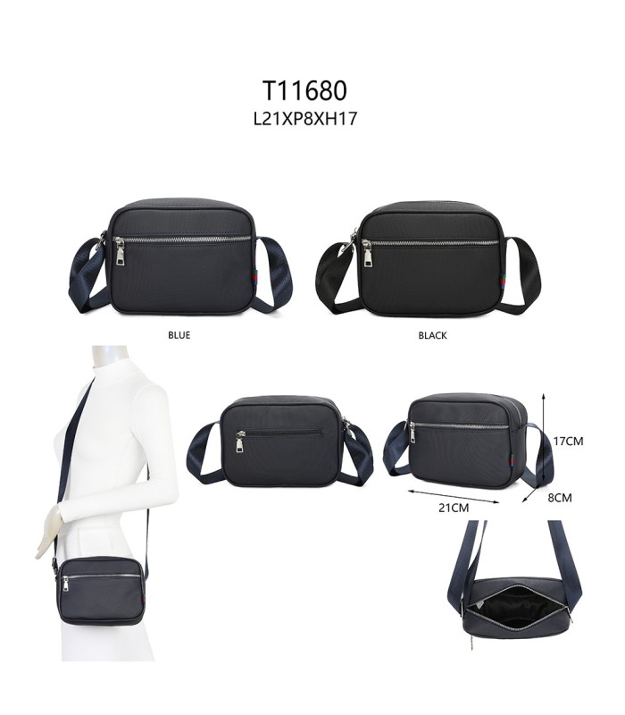T11680 - Bolso bandolera rectangular con bolsillo de cierre de cremallera