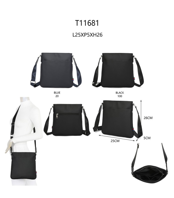T11681 - Bolso bandolera cuadrado con bolsillo de cierre de cremallera