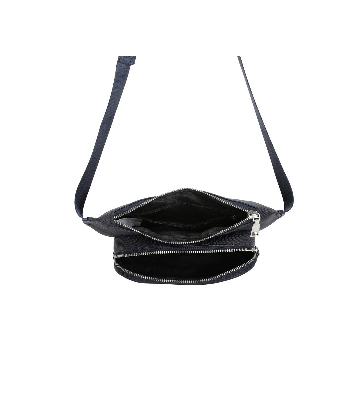 T11686 - Bolso bandolera riñonera con dos compartimentos de cremallera