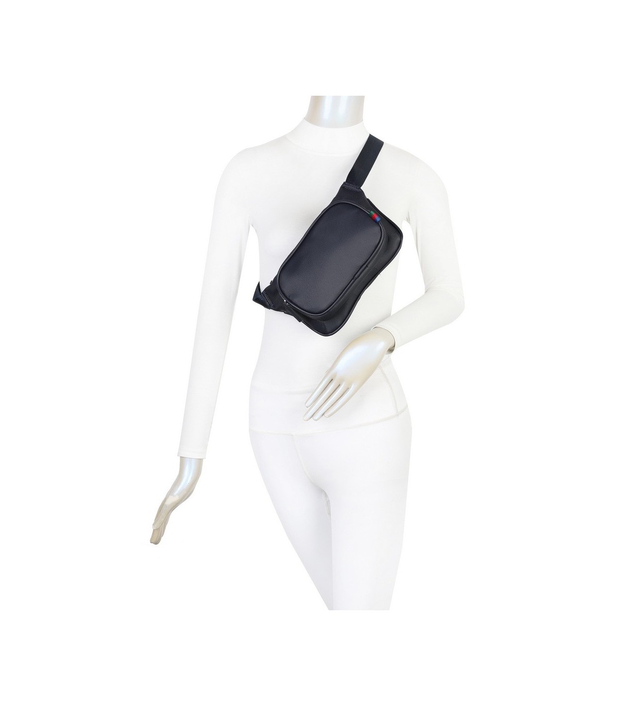 T11686 - Bolso bandolera riñonera con dos compartimentos de cremallera
