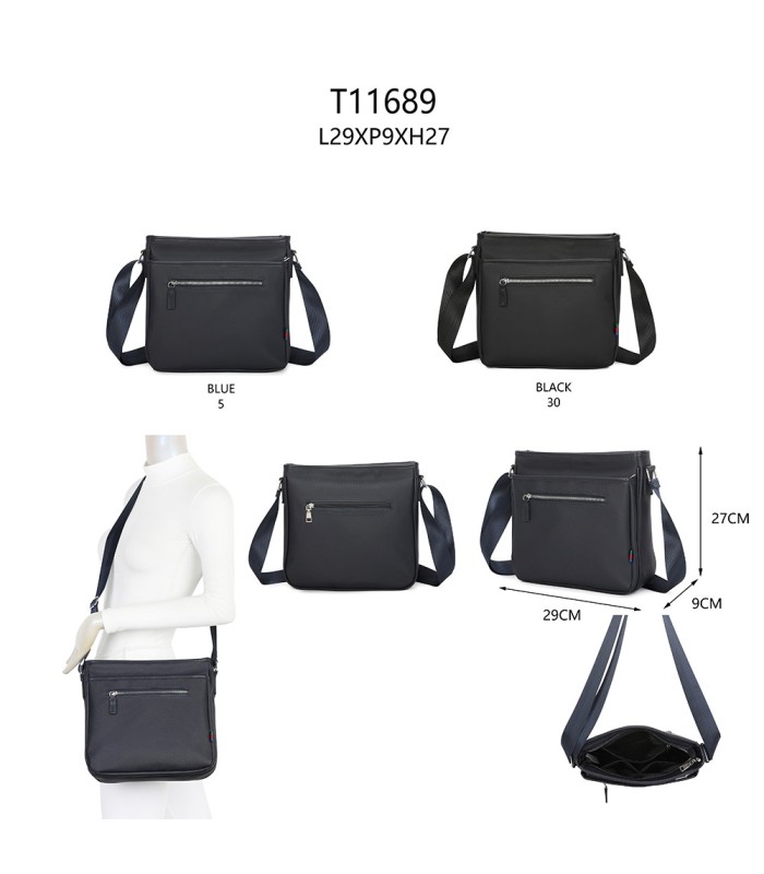 T11689 - Bolso cuadrado con bandolera y bolsillo frontal
