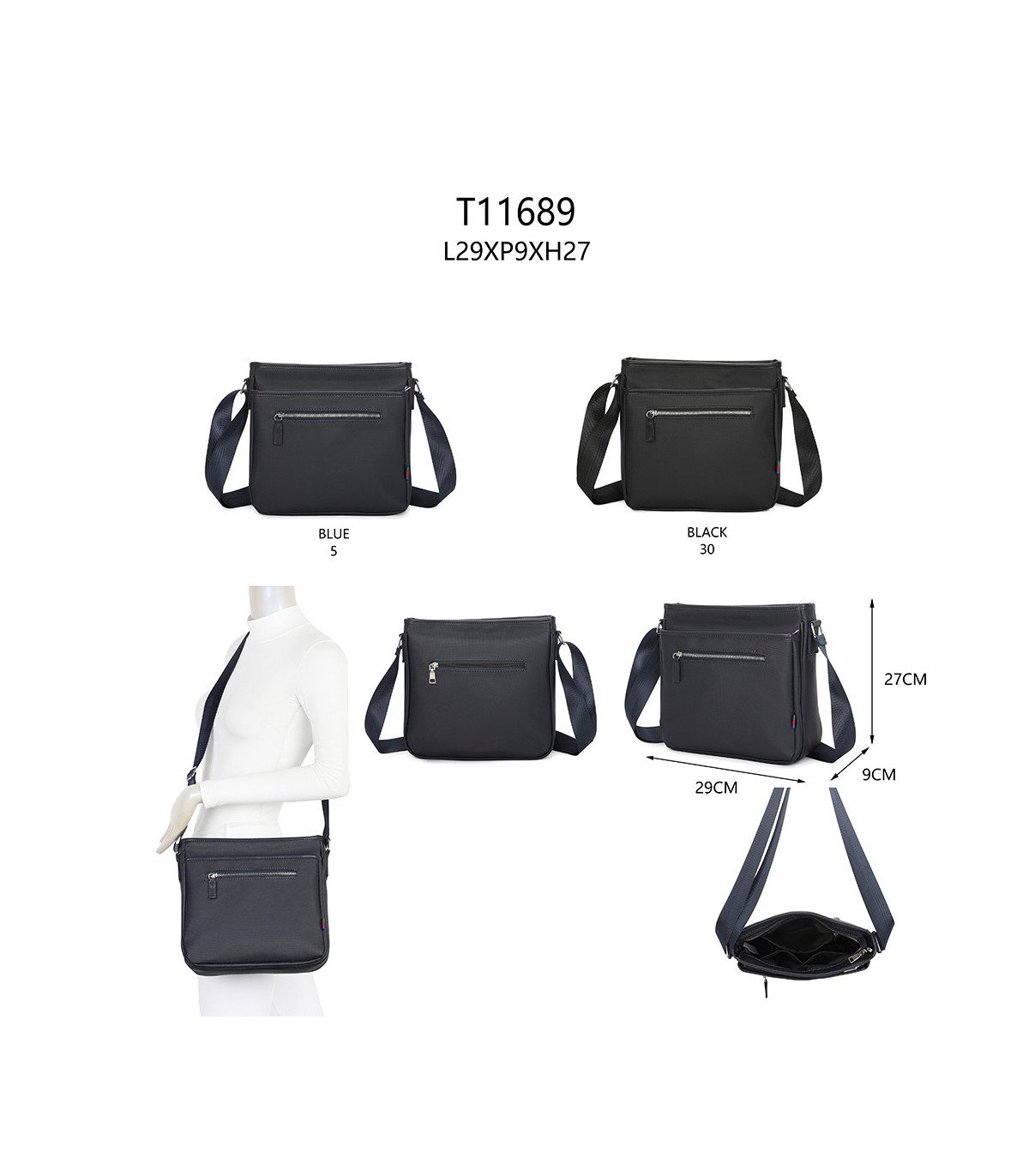 T11689 - Bolso cuadrado con bandolera y bolsillo frontal