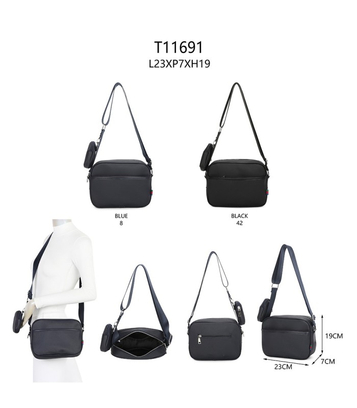 T11691 - Bolso con monedero y bolsillo frontal de cremallera