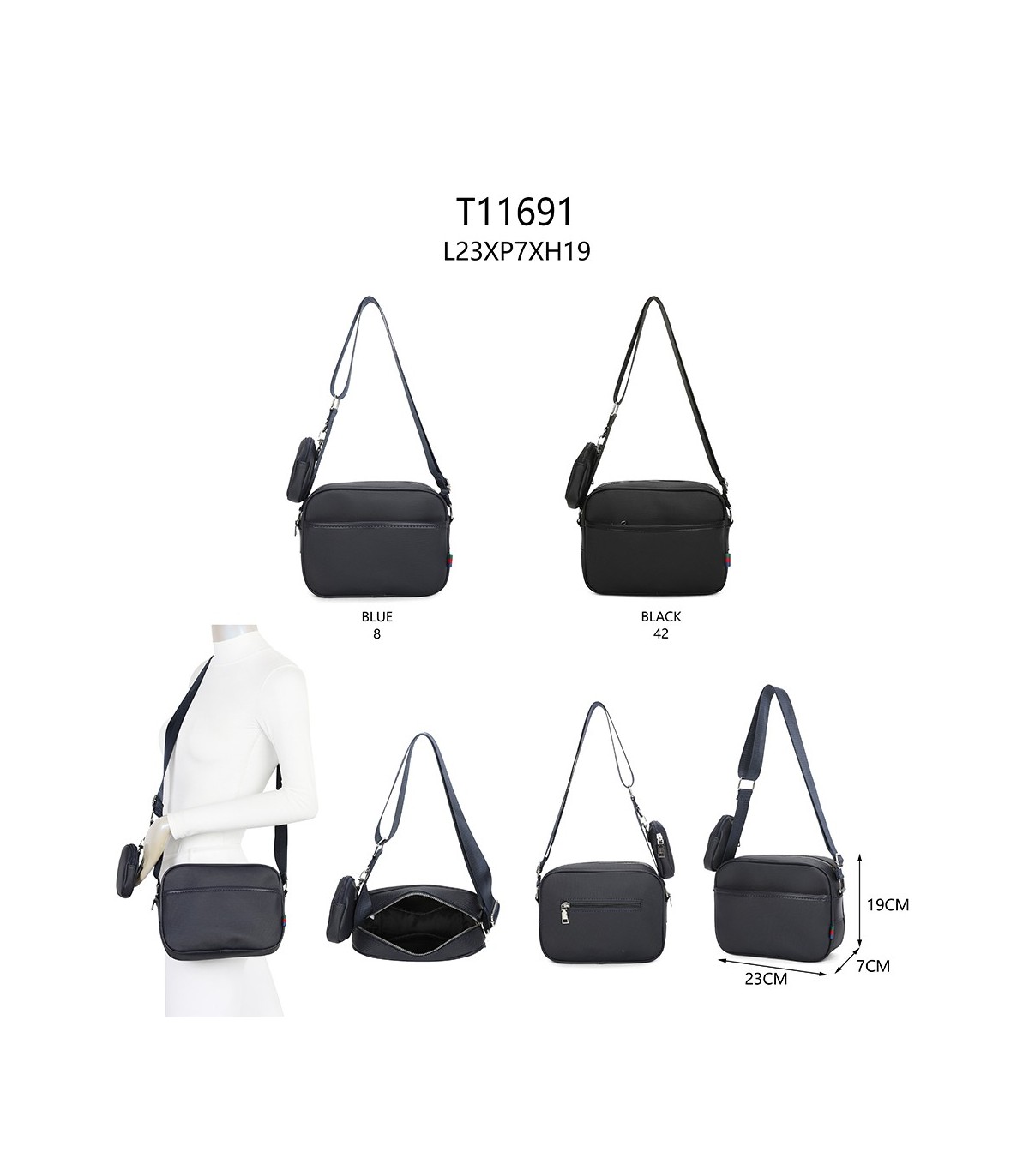 T11691 - Bolso con monedero y bolsillo frontal de cremallera