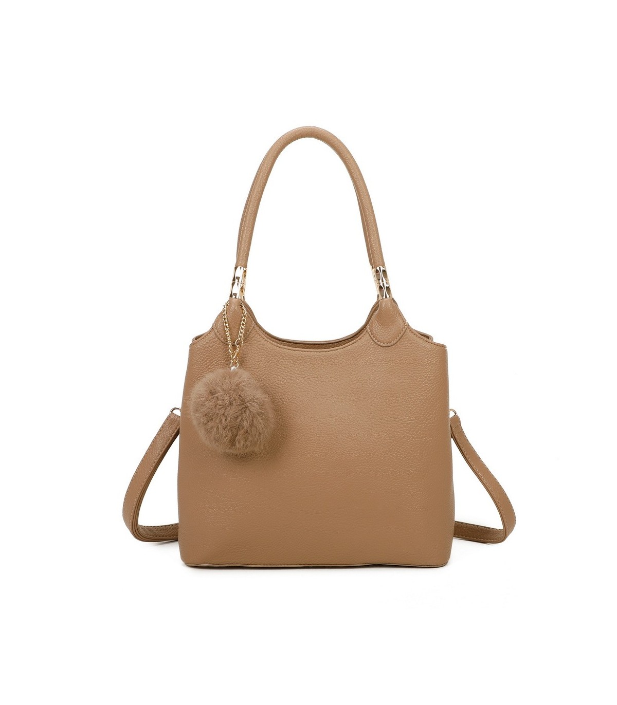 T11699 - Bolso con pompón y asa para bandolera de tres compartimentos