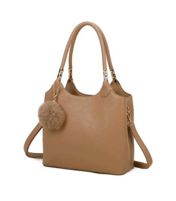 T11699 - Bolso con pompón y asa para bandolera de tres compartimentos
