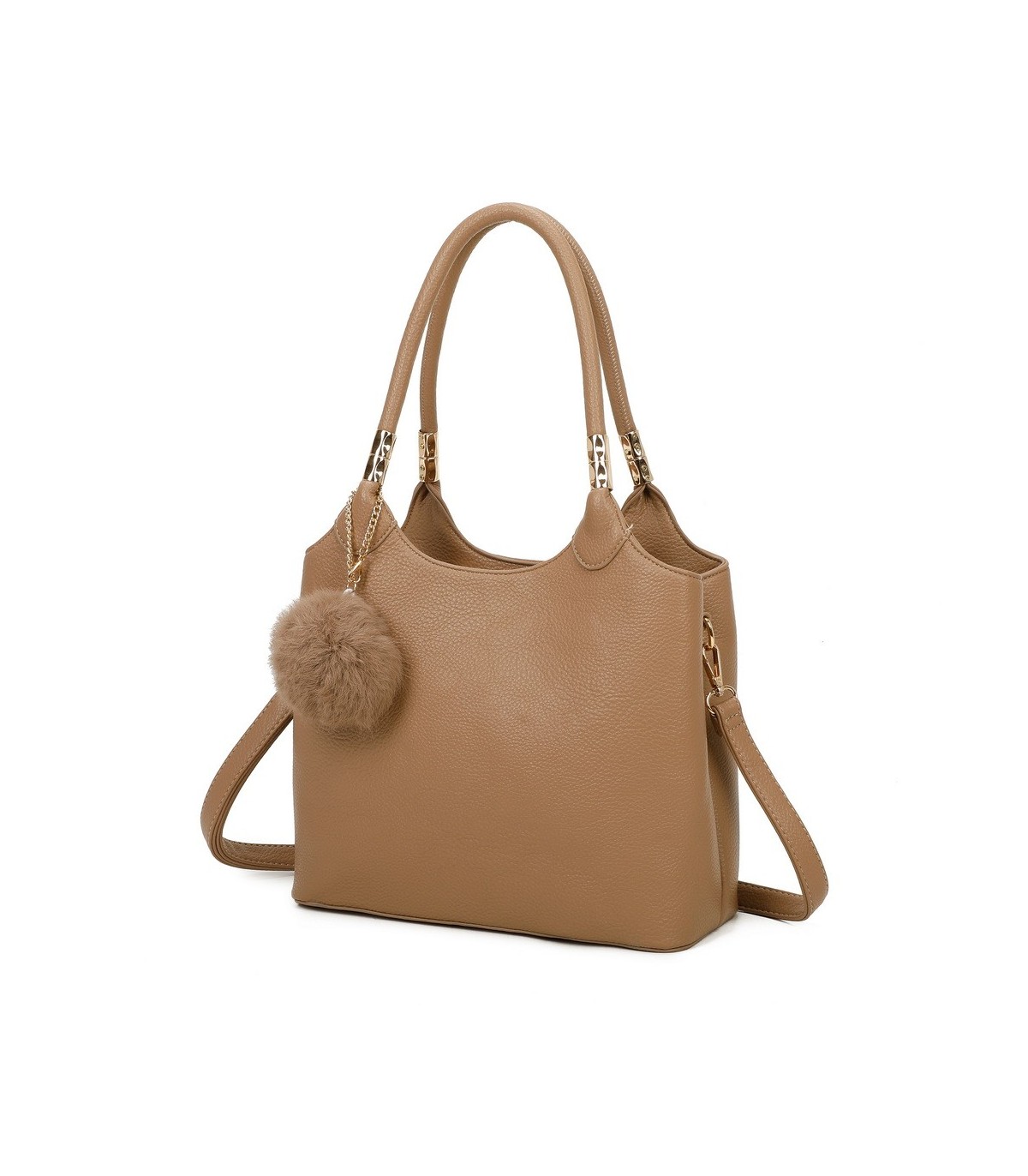 T11699 - Bolso con pompón y asa para bandolera de tres compartimentos