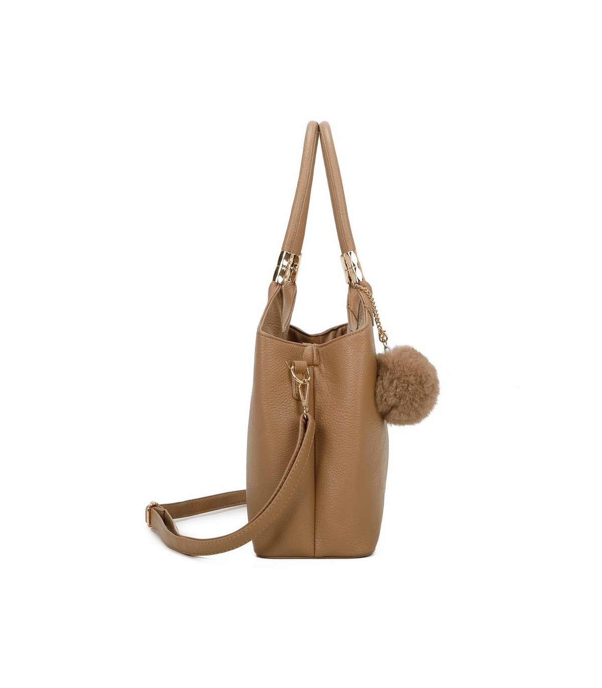 T11699 - Bolso con pompón y asa para bandolera de tres compartimentos