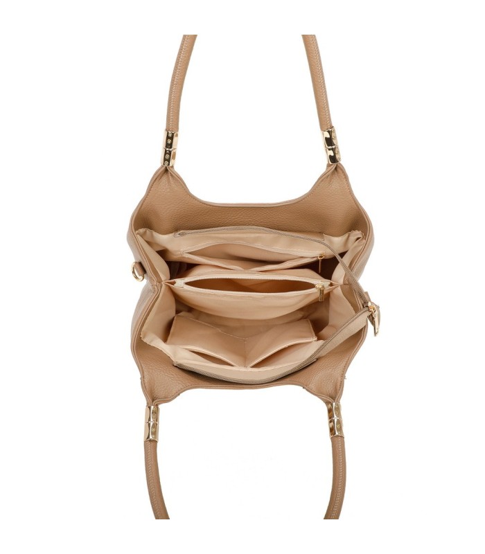 T11699 - Bolso con pompón y asa para bandolera de tres compartimentos